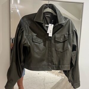 T TAHARI Black Faux Leather Button
Front Jacket, Size XS (0-4)